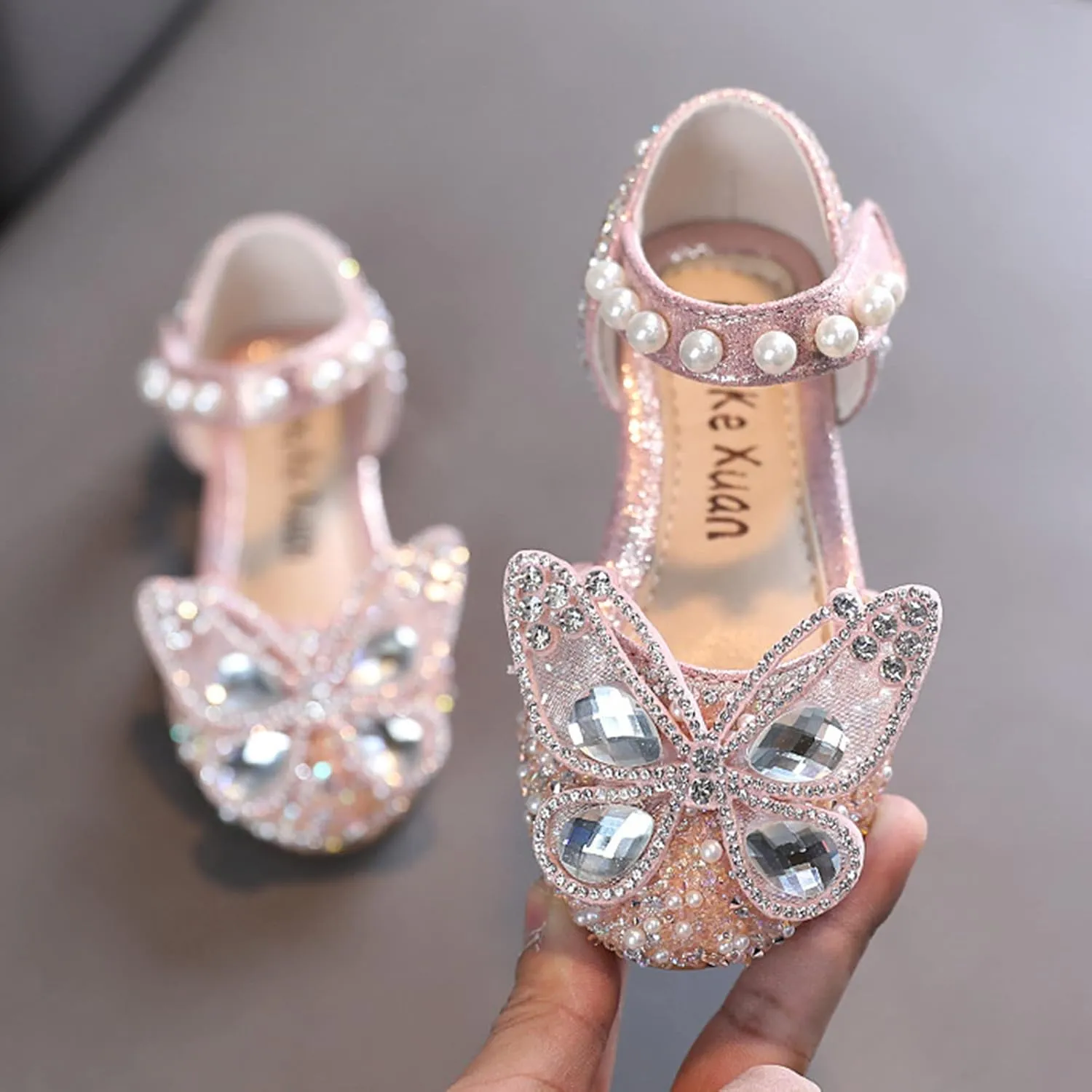 Girls Sandals Performance Dance Dress Shoes Shiny Rhinestone Butterfly Sandals for Kids Wedding Birthday Party
