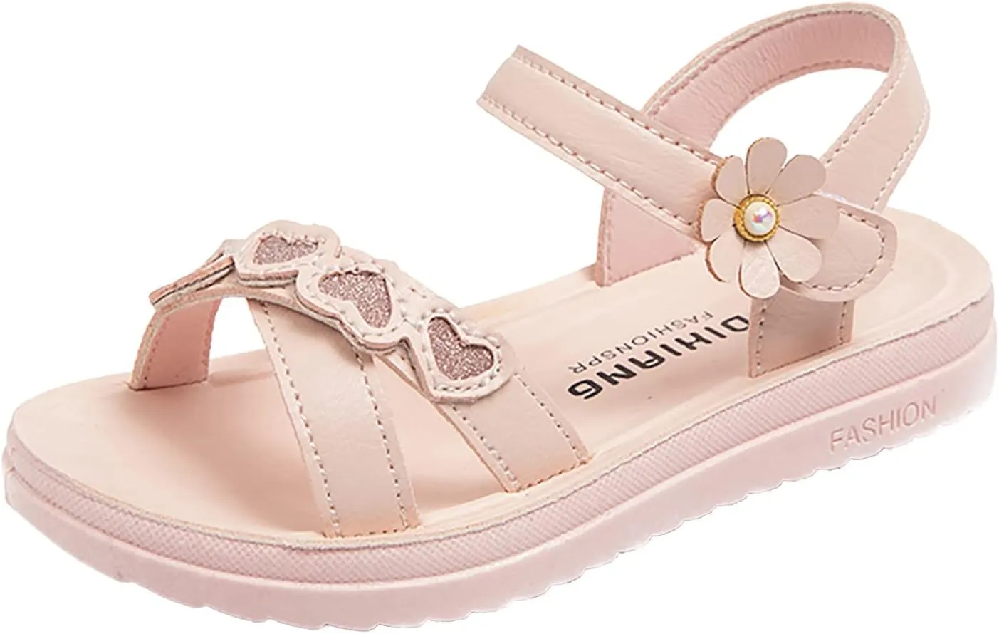Girls Sandals with Heart Cute Dress Flats Shoes Fashion Party Wedding Princess Soft Bottom Comfortable Sandals