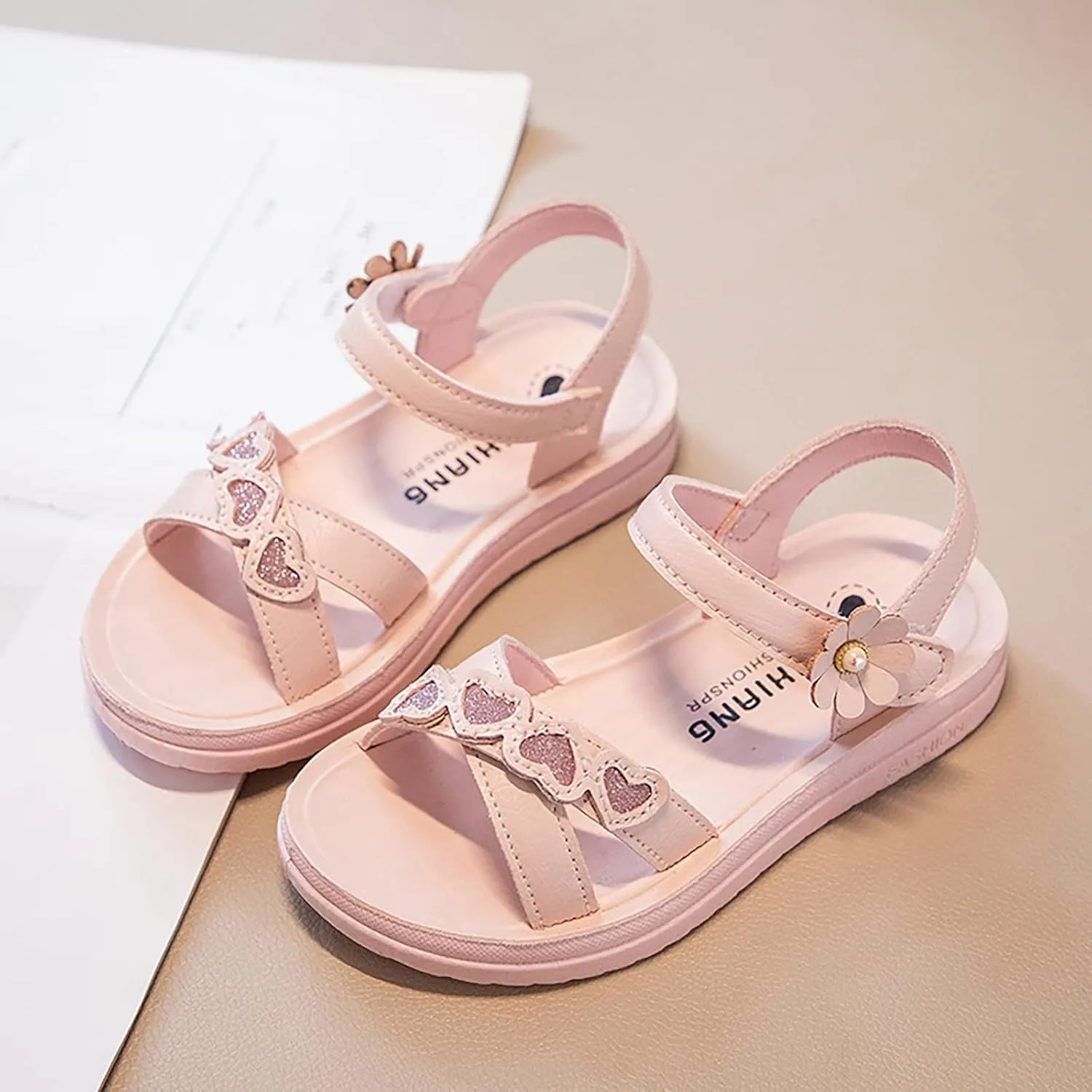 Girls Sandals with Heart Cute Dress Flats Shoes Fashion Party Wedding Princess Soft Bottom Comfortable Sandals