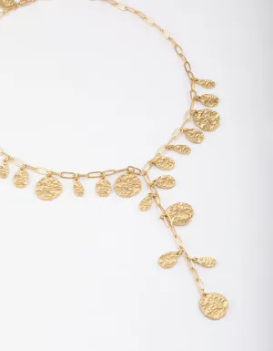 Gold Textured Disc Y-Necklace