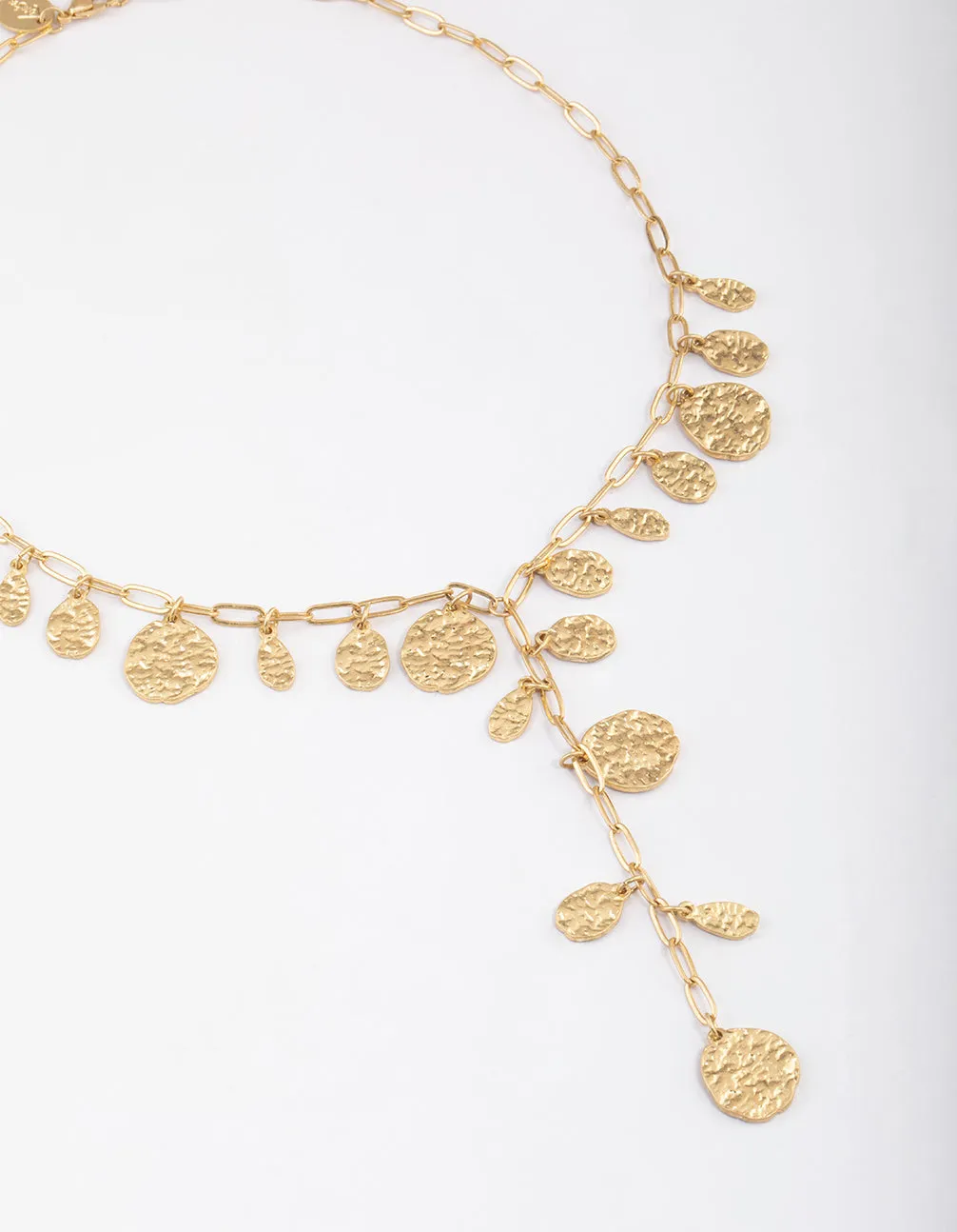 Gold Textured Disc Y-Necklace