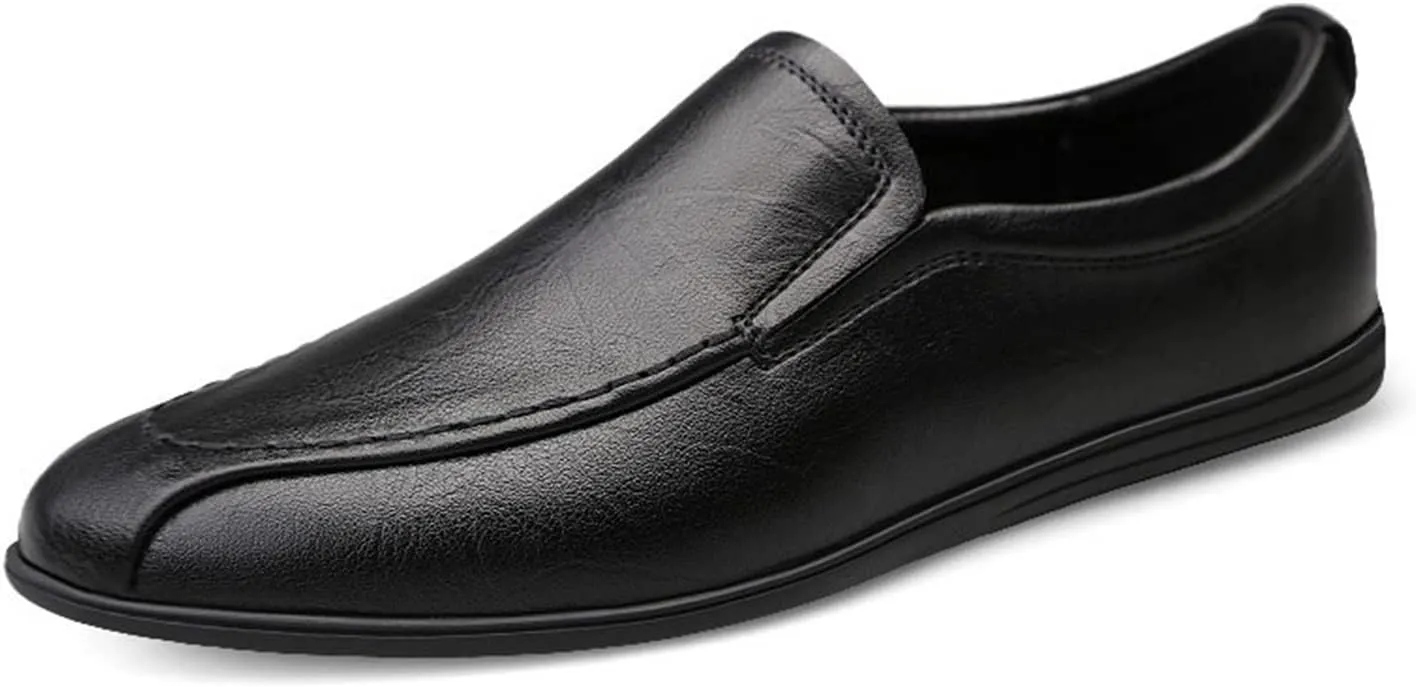 HOOENG Smoking Loafer Shoes for Men Vegan Leather Round Toe Breathable Lightweight Flexible Flat Heel Anti-Slip Casual Slip on (Color : Black, Size : 6.5)