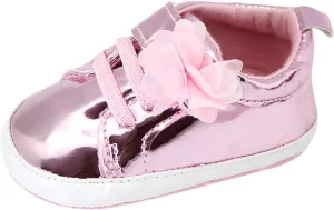 Infant Baby Girls Flower PU Leather Sneakers Soft Sole Anti-Slip Newborn Toddler Solid Shiny Ankle Dress Shoes