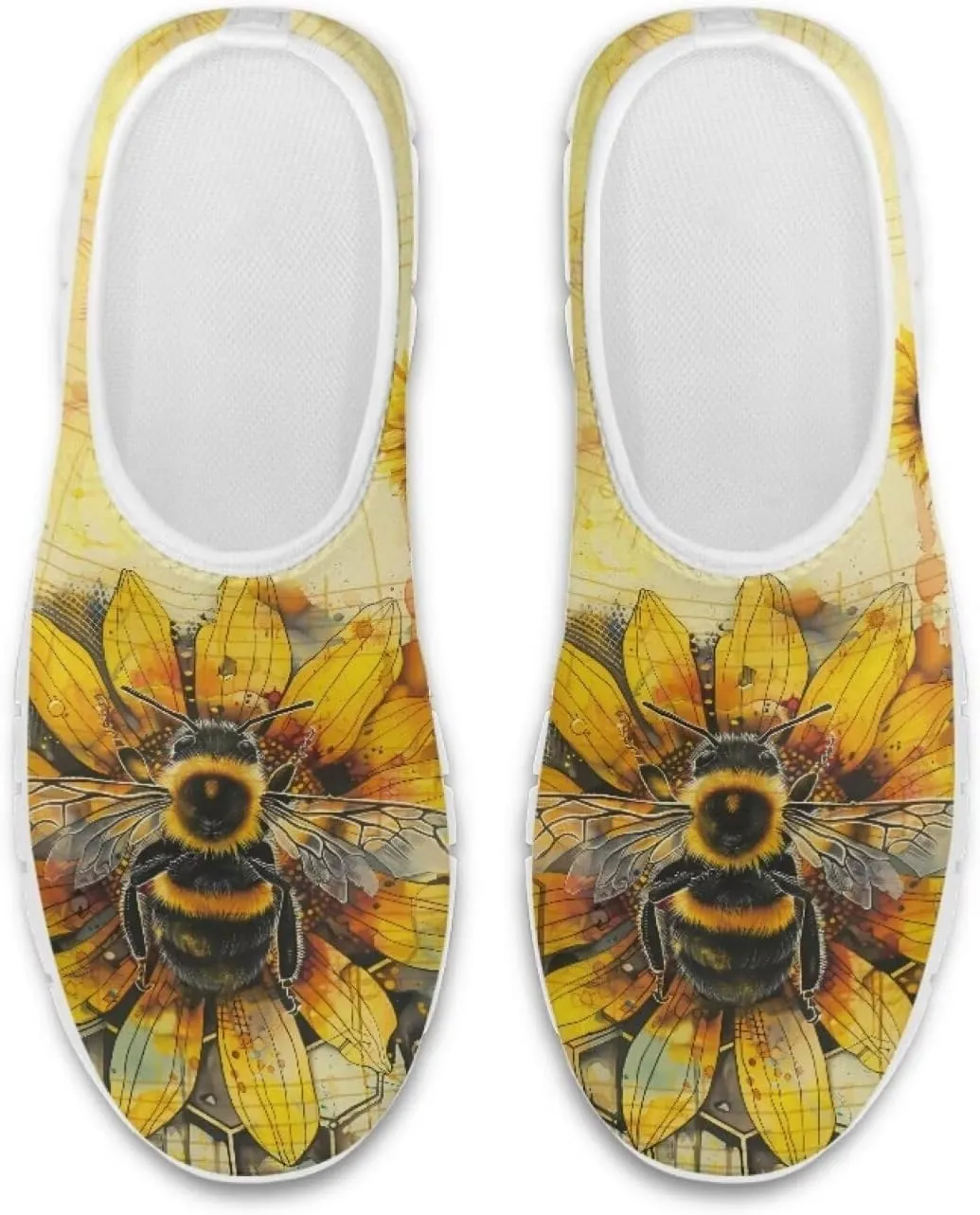 Jeiento Yellow Sunflowers Butterfly Loafers for Women Slip on Casual Walking Shoes