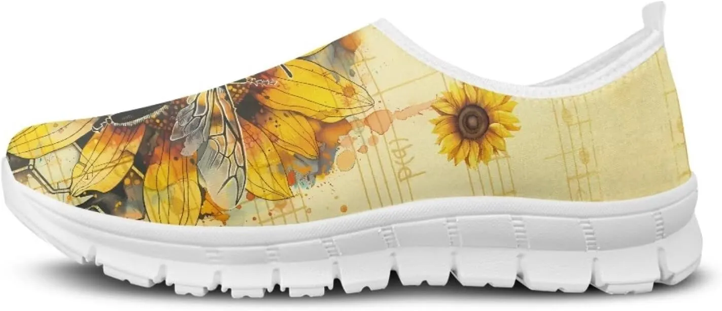 Jeiento Yellow Sunflowers Butterfly Loafers for Women Slip on Casual Walking Shoes