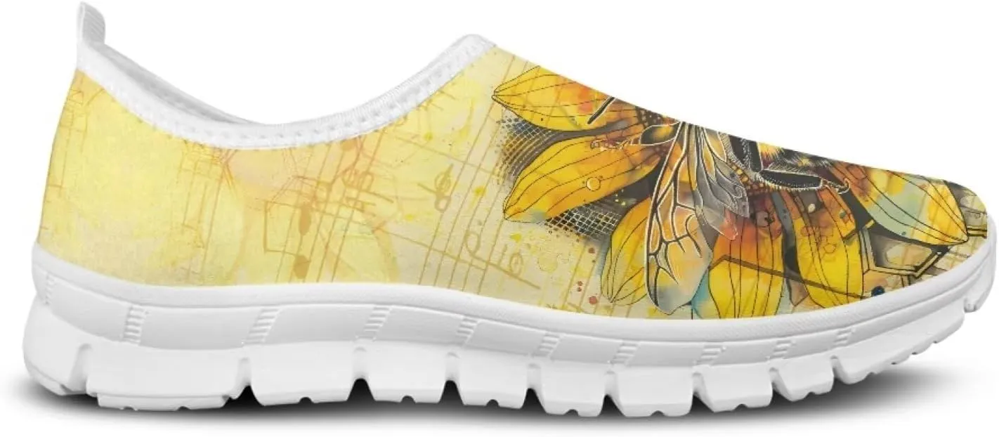 Jeiento Yellow Sunflowers Butterfly Loafers for Women Slip on Casual Walking Shoes