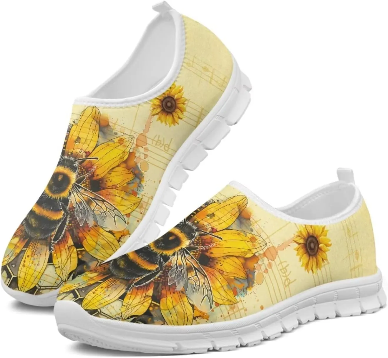 Jeiento Yellow Sunflowers Butterfly Loafers for Women Slip on Casual Walking Shoes