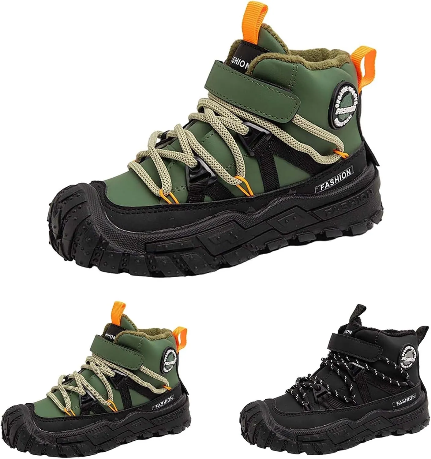 Kids Snow Boots Warm Outdoor Hiking Shoes aterproof Anti-Slip Boots Walking Climbing Sneaker Antiskid Seel Buckle Sole