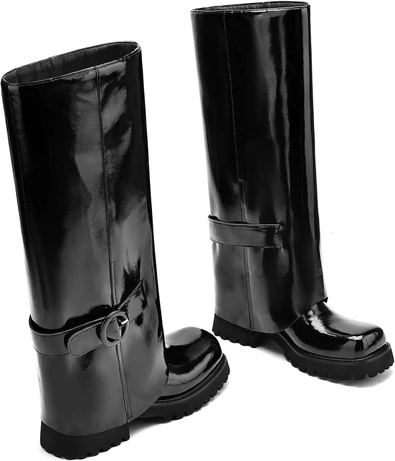 Knee High Boots Women Platform Knee High Boots for Women Square Toe Fold Over Dress Long Tall Boots