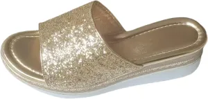 Ladies Rhinestone Shiny Beach Outside Wear Slope Heel Big Size Sandals Slippers Vegan Women's Shoes