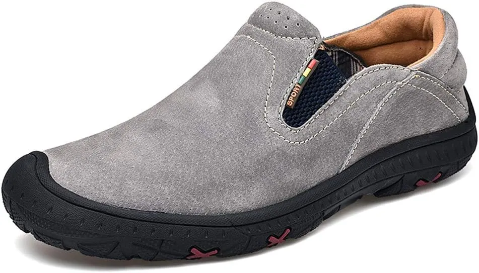 LEADER SHOW Men's Slip On Hiking Shoes Outdoor Walking Shoes Casual Comfortable Loafers
