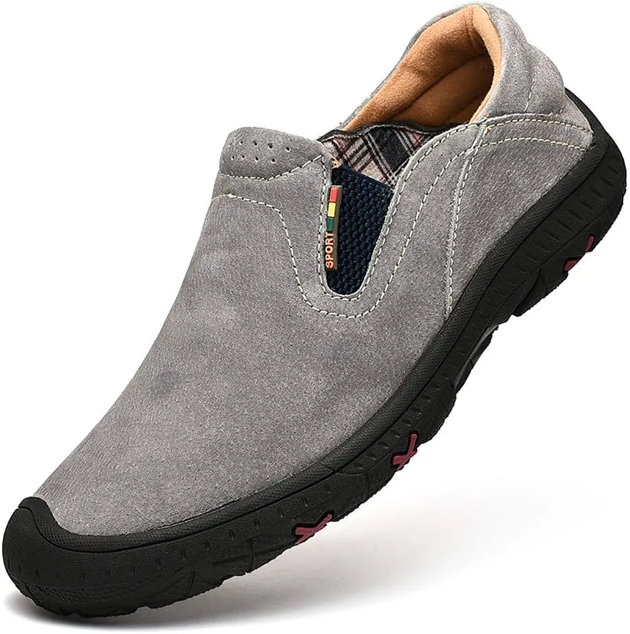 LEADER SHOW Men's Slip On Hiking Shoes Outdoor Walking Shoes Casual Comfortable Loafers
