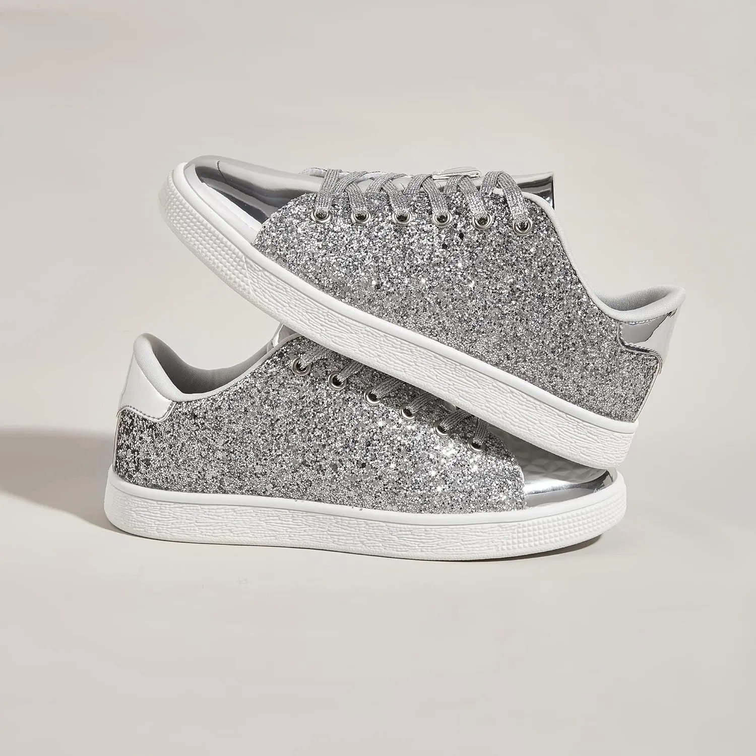 LUCKY STEP Glitter Sneakers Lace up | Fashion Sneakers | Sparkly Shoes for Women