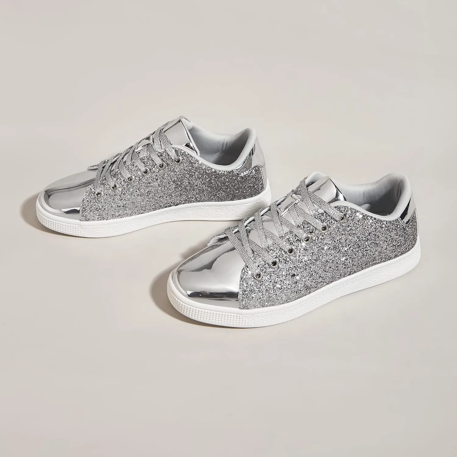 LUCKY STEP Glitter Sneakers Lace up | Fashion Sneakers | Sparkly Shoes for Women