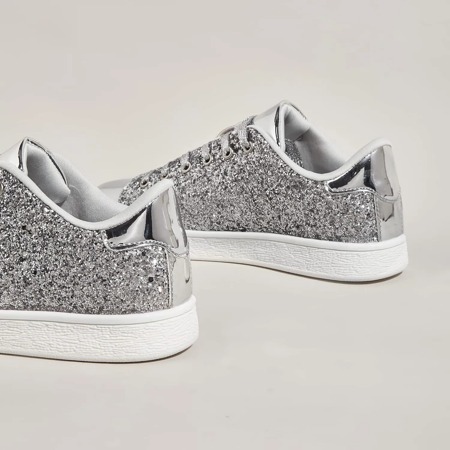 LUCKY STEP Glitter Sneakers Lace up | Fashion Sneakers | Sparkly Shoes for Women