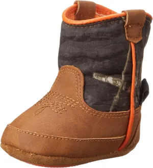 M&F Western Gunner Baby Boy's Infant/Toddler Bucker Boot First Walker Shoe, Mossy Oak/Orange, 2