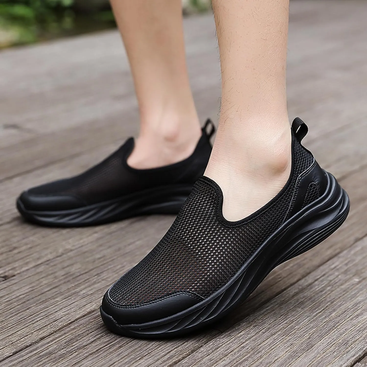 Memory Foam Versatile Shoes for Men Comfortable Breathable Slip On Sneaker Casual Soft Flat Soled Walking Shoes