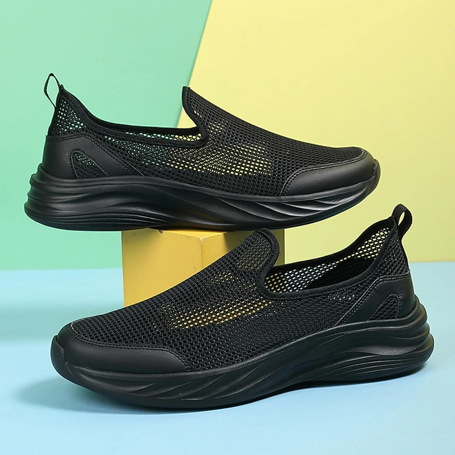 Memory Foam Versatile Shoes for Men Comfortable Breathable Slip On Sneaker Casual Soft Flat Soled Walking Shoes