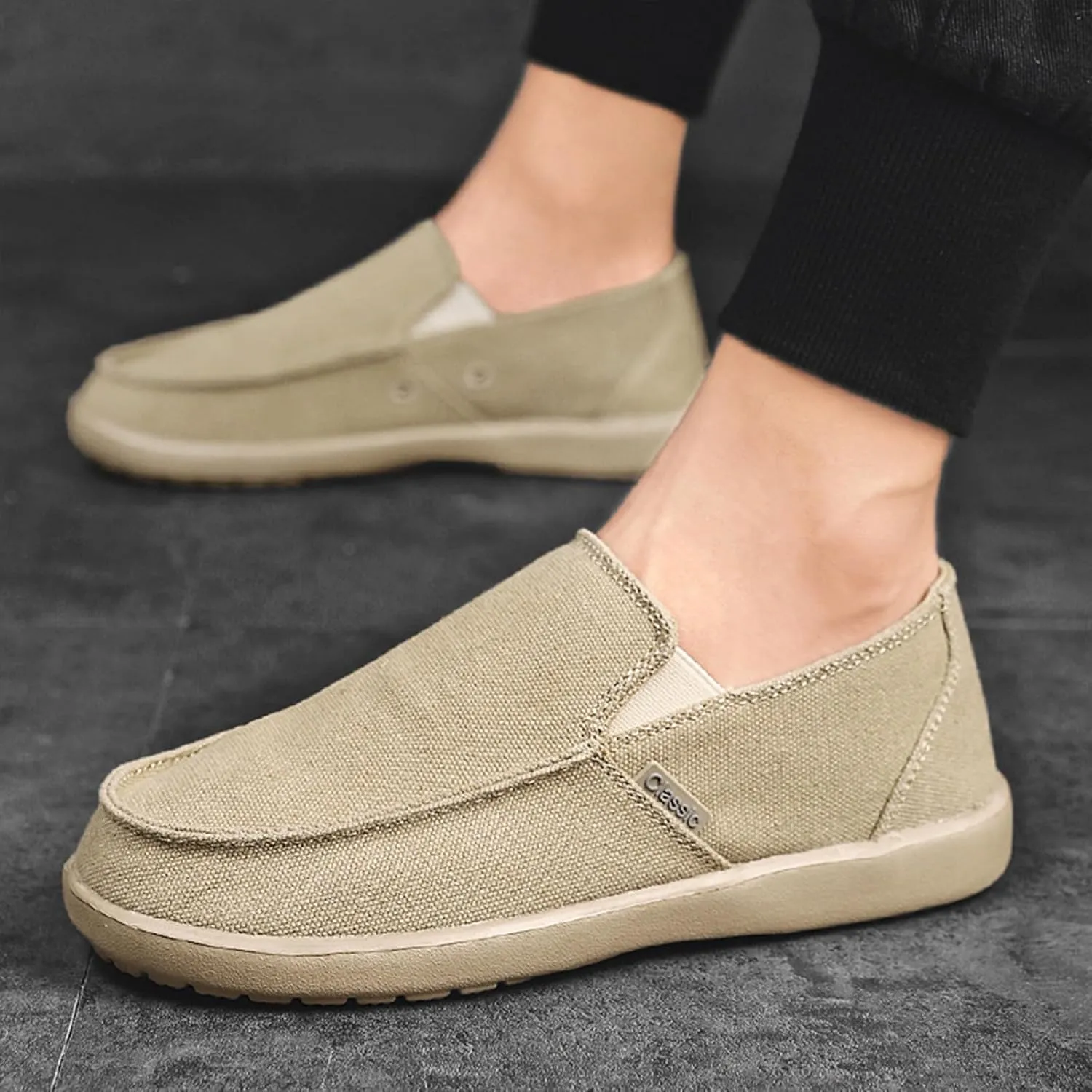 Men's Canvas Slip On Lightweight Loafers with Arch Support Comfortable Non-Slip Orthopedic Walking Boat Shoes Casual Breathable Flat Sneakers
