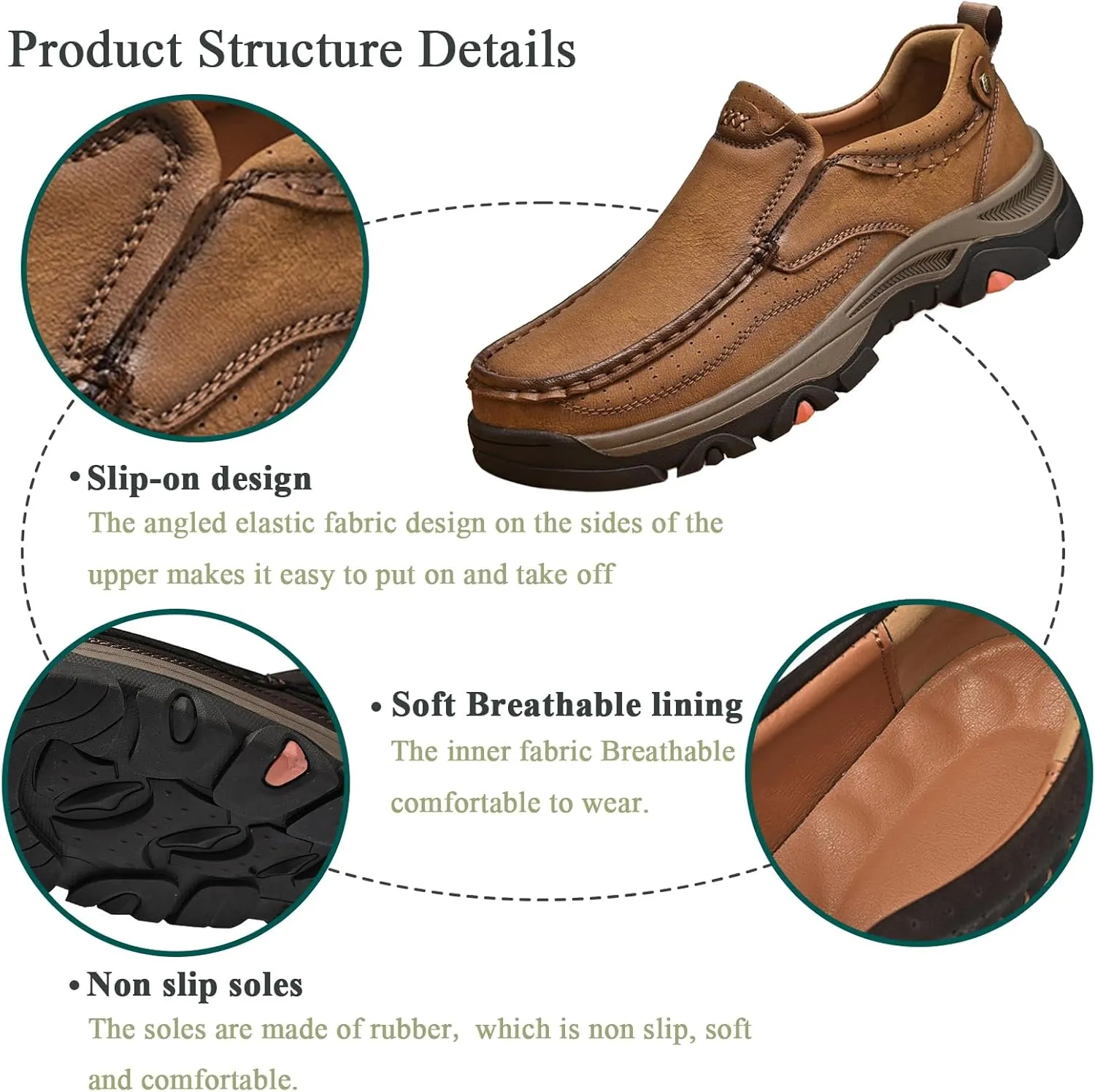 Men's Loafers Business Dress Waterproof Leather Shoes, Lightweight Breathable Mens Slip-on Casual Oxford Shoes for Wedding Travel Hiking