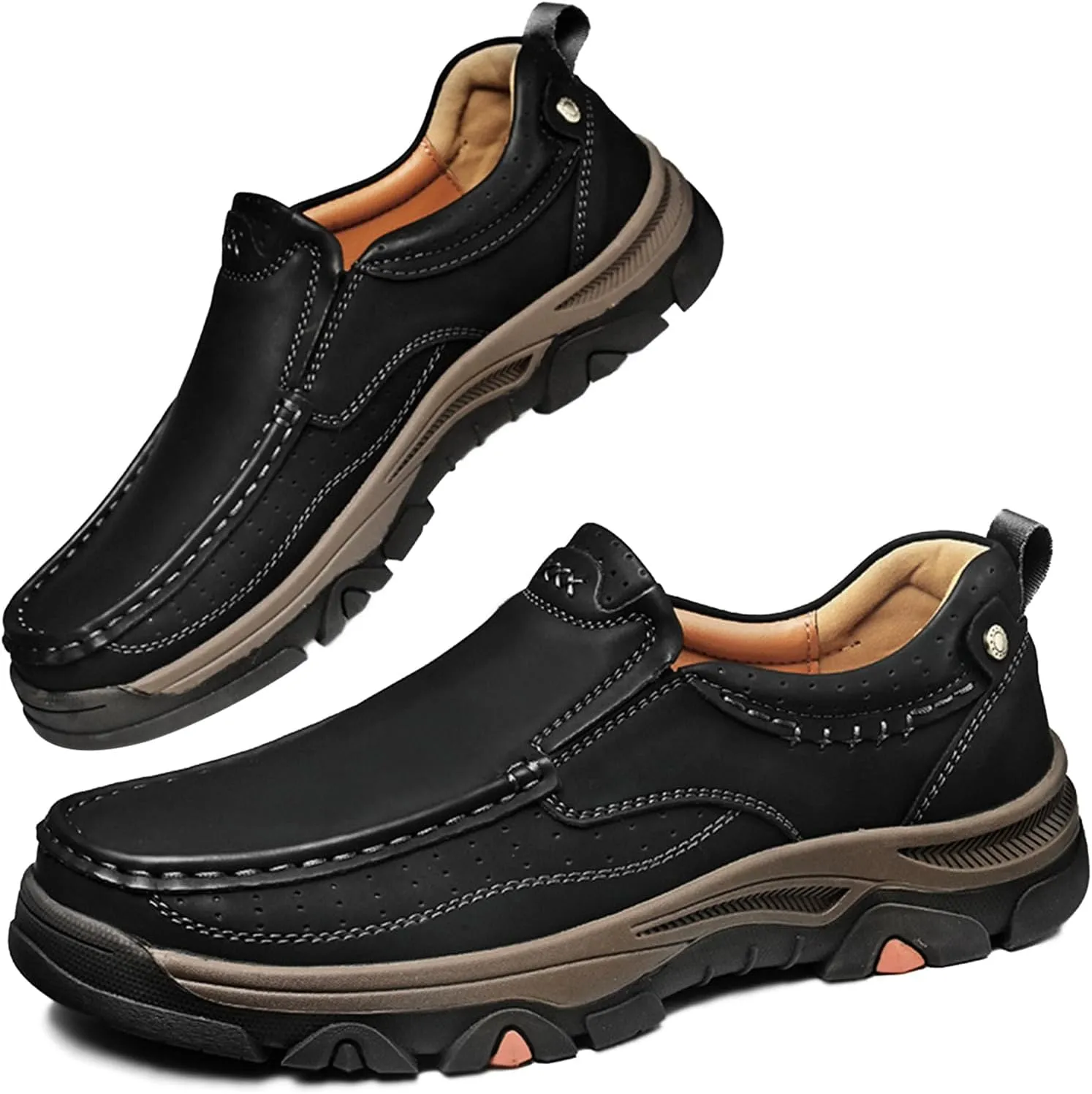 Men's Loafers Business Dress Waterproof Leather Shoes, Lightweight Breathable Mens Slip-on Casual Oxford Shoes for Wedding Travel Hiking