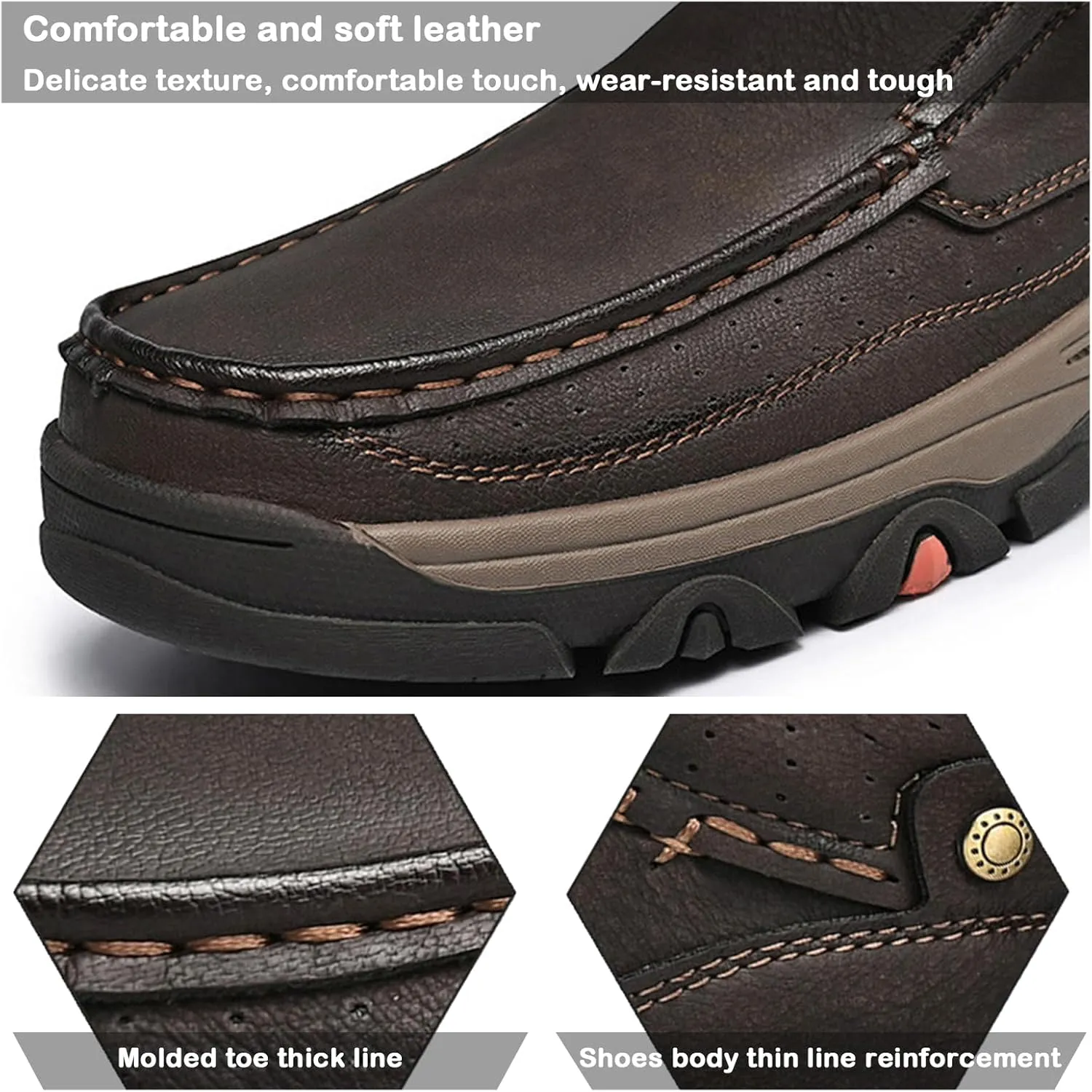 Men's Loafers Business Dress Waterproof Leather Shoes, Lightweight Breathable Mens Slip-on Casual Oxford Shoes for Wedding Travel Hiking