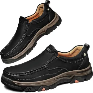 Men's Loafers Business Dress Waterproof Leather Shoes, Lightweight Breathable Mens Slip-on Casual Oxford Shoes for Wedding Travel Hiking