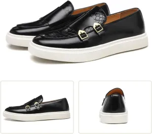 Men's Monk Strap Penny Loafers Leather Casual Slip-on Loafer Boat Shoes Fashion Non-Slip Lightweight Comfortable Walking Shoes