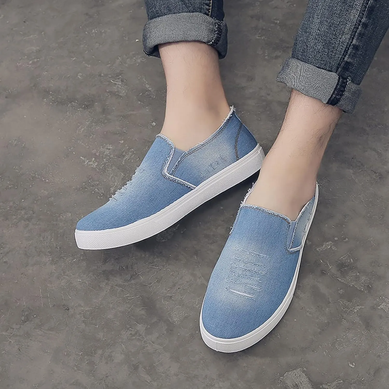 Men's New Spring and Fisherman's Shoes Canvas Thick Soled Denim Slip On Man Casual Shoes Leather