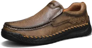 Men's Orthopedic Slip-On Leather Loafers, Non Slip Breathable Comfortable Casual Shoes for Dress Driving Work