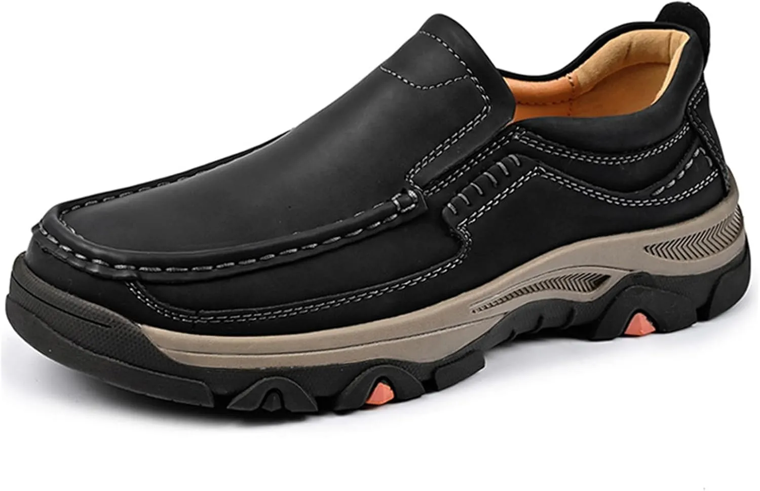Men's Slip on Leather Loafers for Men Non Slip Waterproof Comfortable Walking Shoes, Lightweight Breathable Casual Driving Shoes