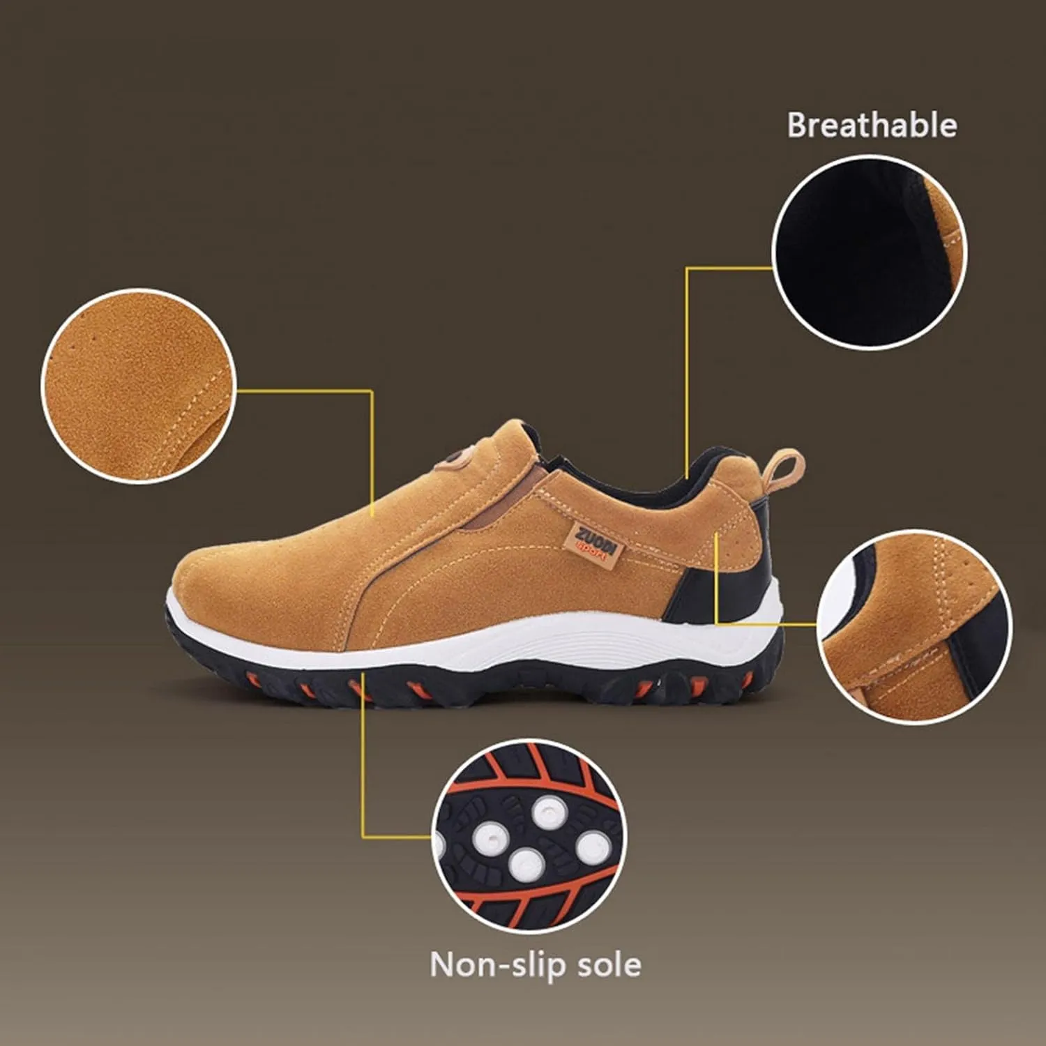 Men's Slip On Sneakers, Breathable Outdoor Loafers, Men's Orthopedic Outdoor Hiking Shoes