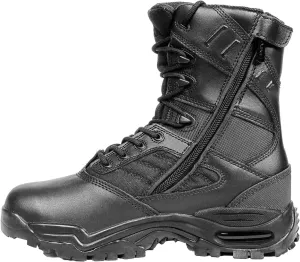 Mens Tactical Boots Waterproof Soft Toe Ultimate 8 with Zipper - Oil & Slip Resistant Black Leather Boots