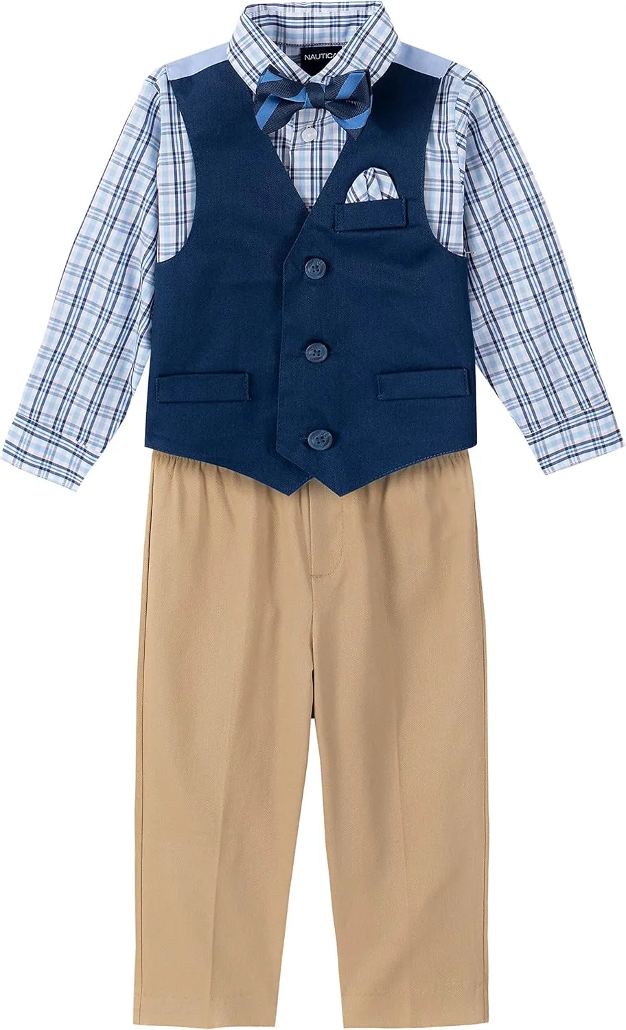 Nautica Baby Boys' 4-Piece Suit Set with Dress Shirt, Vest, Pants, and Bow Tie