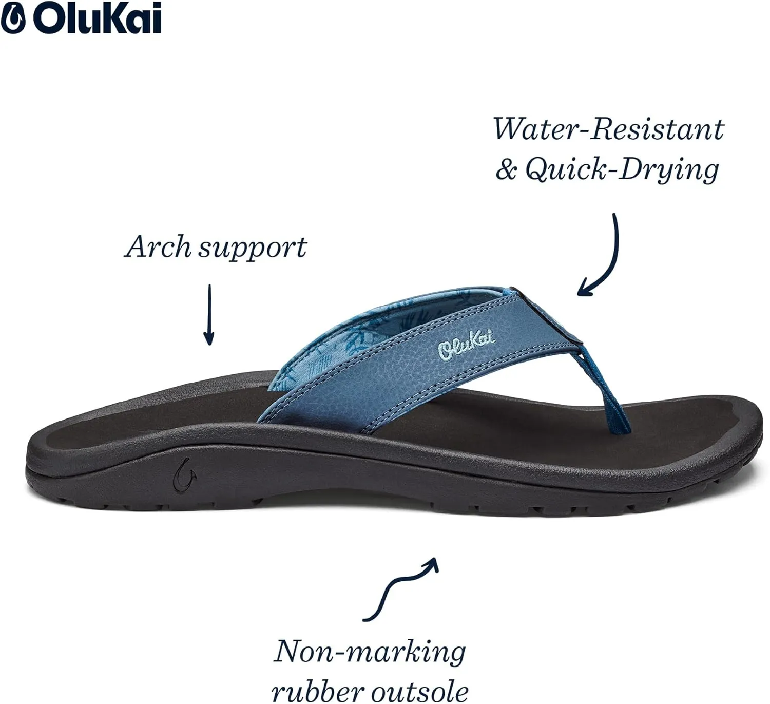OLUKAI Ohana Men's Beach Sandals, Water Resistant Flip Flops, Arch Support & Comfort Fit, Lightweight & Durable, Enhanced Grip & Traction