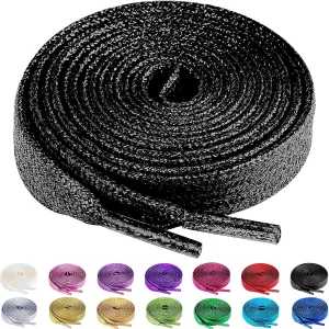 Olukssck 2 Pairs Flat Glitter Shiny Metallic Shoe Laces, Colorful Sequin Shoelaces