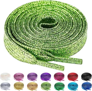 Olukssck 2 Pairs Flat Glitter Shiny Metallic Shoe Laces, Colorful Sequin Shoelaces