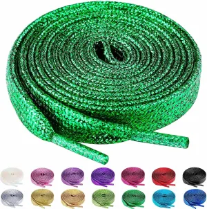 Olukssck 2 Pairs Flat Glitter Shiny Metallic Shoe Laces, Colorful Sequin Shoelaces