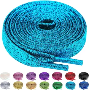 Olukssck 2 Pairs Flat Glitter Shiny Metallic Shoe Laces, Colorful Sequin Shoelaces