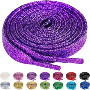 Olukssck 2 Pairs Flat Glitter Shiny Metallic Shoe Laces, Colorful Sequin Shoelaces