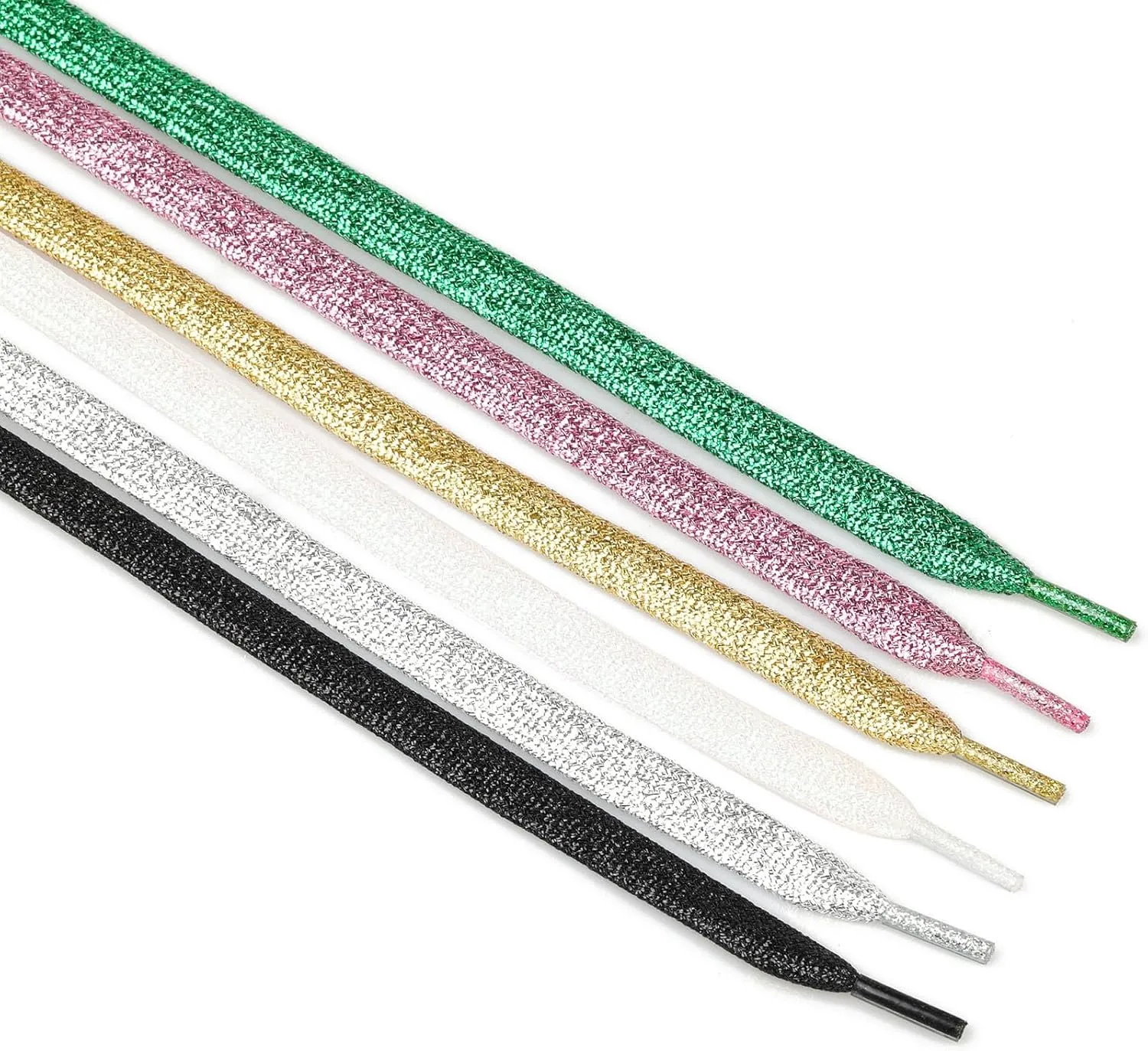 Olukssck 2 Pairs Flat Glitter Shiny Metallic Shoe Laces, Colorful Sequin Shoelaces