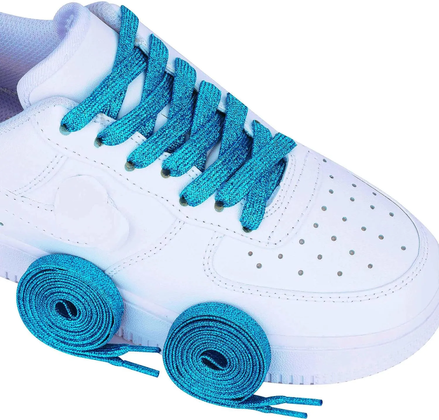 Olukssck 2 Pairs Flat Glitter Shiny Metallic Shoe Laces, Colorful Sequin Shoelaces
