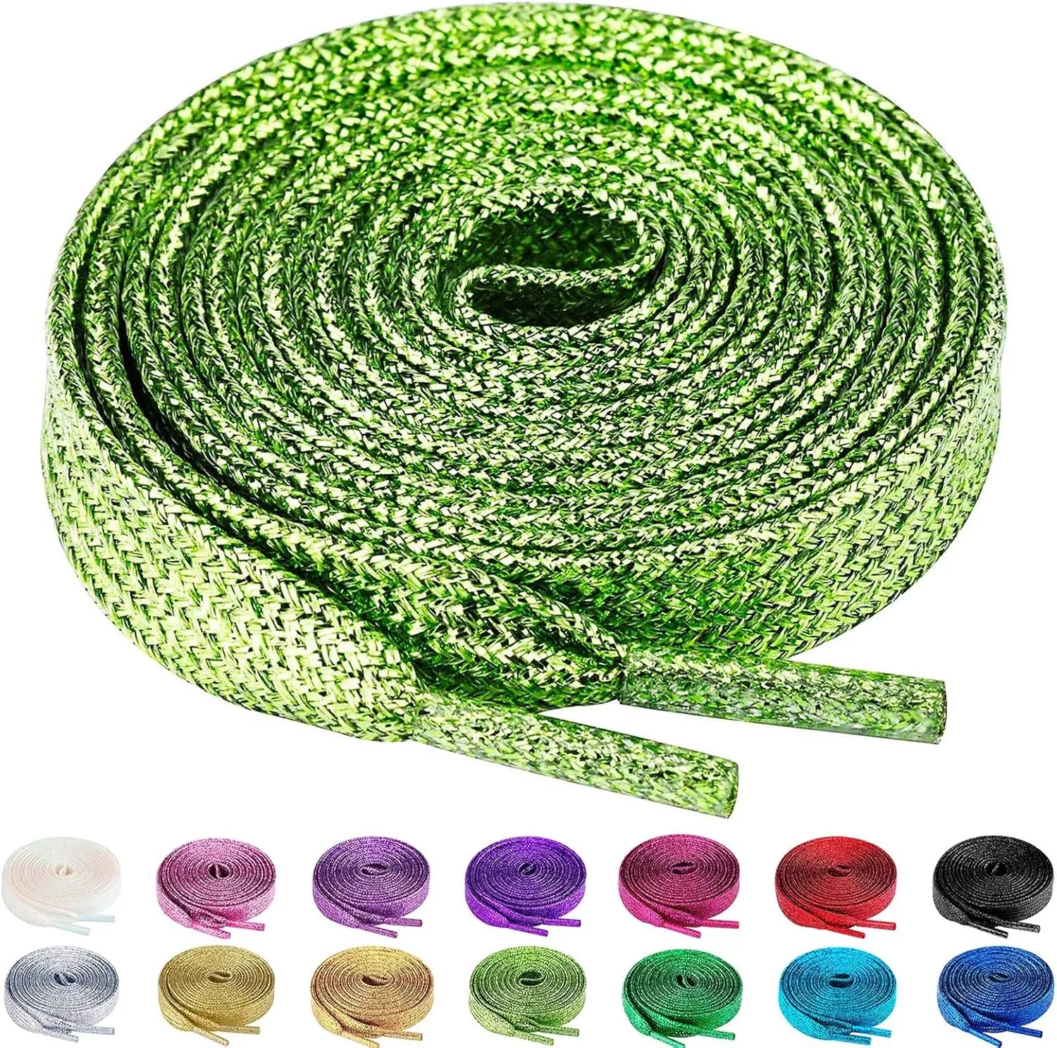 Olukssck 2 Pairs Flat Glitter Shiny Metallic Shoe Laces, Colorful Sequin Shoelaces