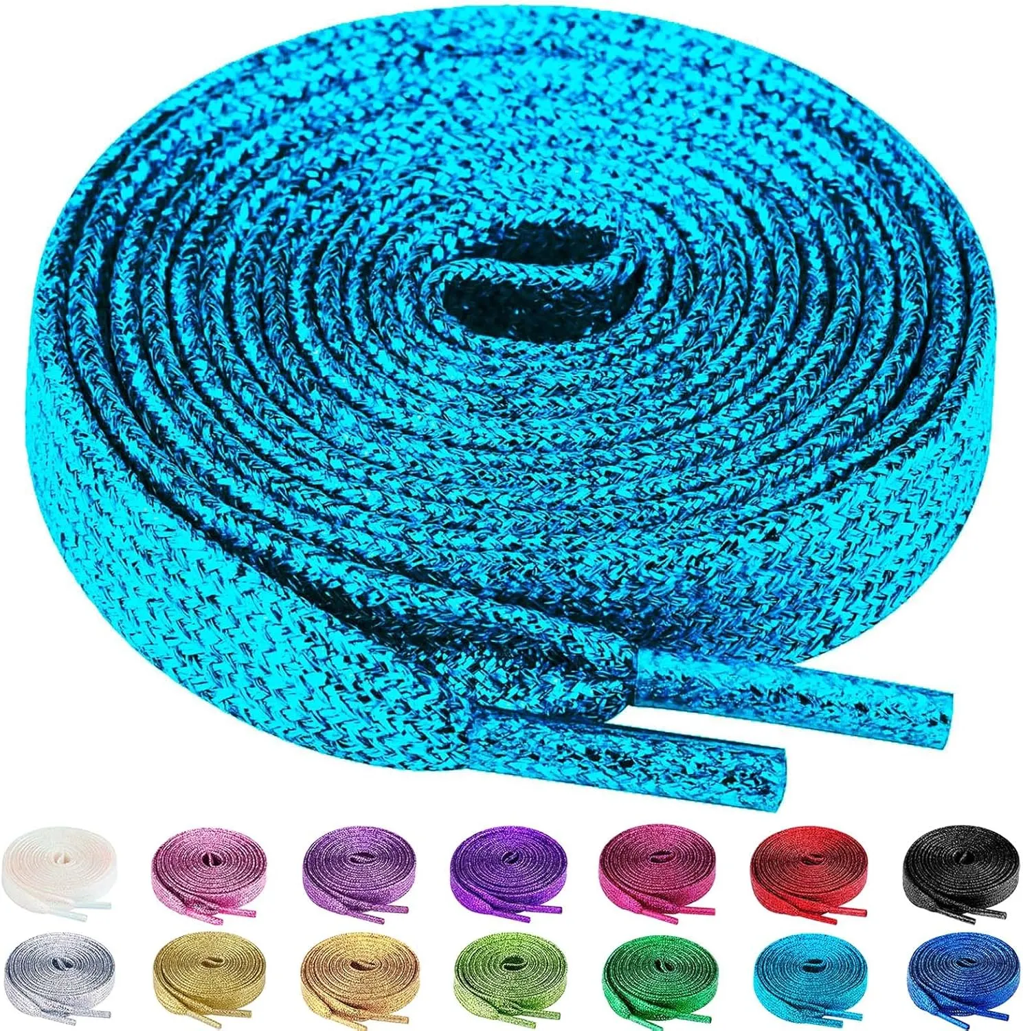 Olukssck 2 Pairs Flat Glitter Shiny Metallic Shoe Laces, Colorful Sequin Shoelaces