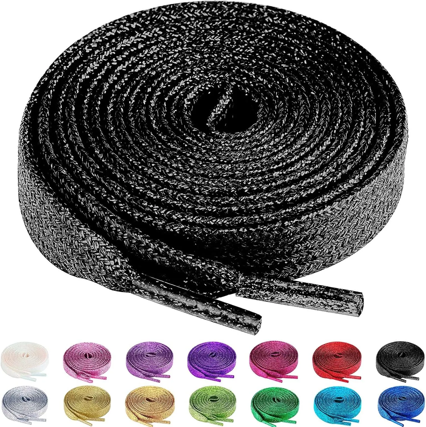 Olukssck 2 Pairs Flat Glitter Shiny Metallic Shoe Laces, Colorful Sequin Shoelaces