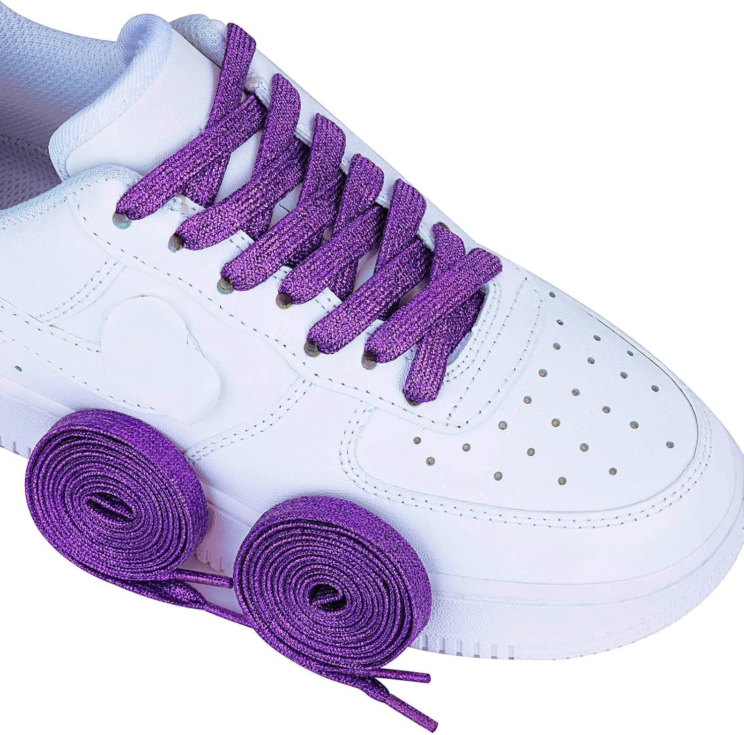 Olukssck 2 Pairs Flat Glitter Shiny Metallic Shoe Laces, Colorful Sequin Shoelaces