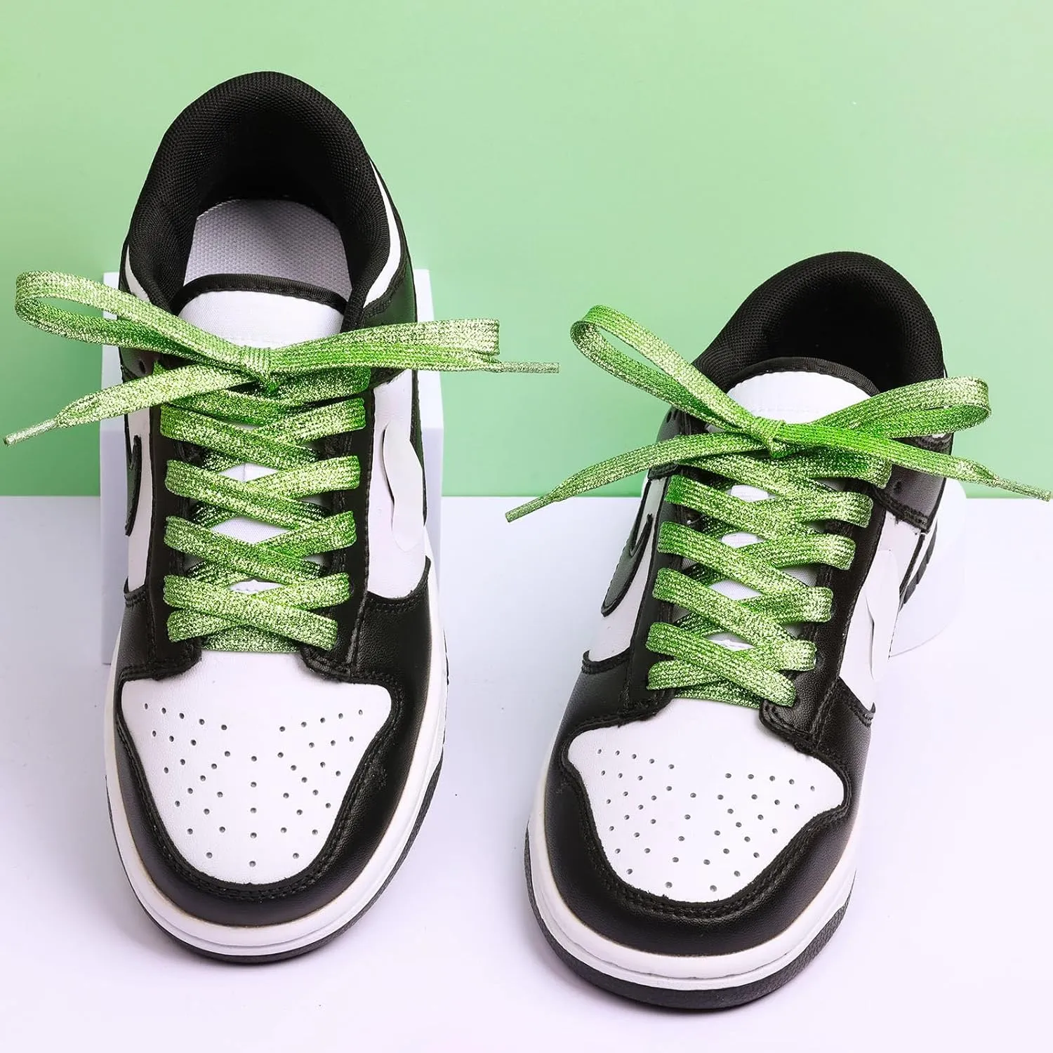 Olukssck 2 Pairs Flat Glitter Shiny Metallic Shoe Laces, Colorful Sequin Shoelaces