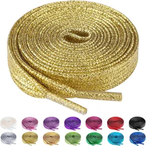 Olukssck 2 Pairs Flat Glitter Shiny Metallic Shoe Laces, Colorful Sequin Shoelaces