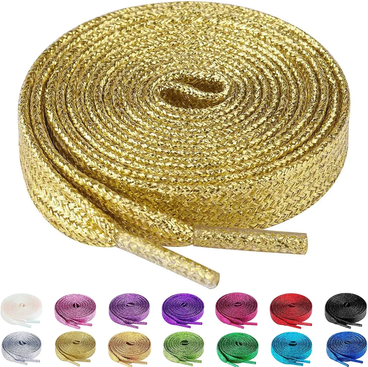 Olukssck 2 Pairs Flat Glitter Shiny Metallic Shoe Laces, Colorful Sequin Shoelaces