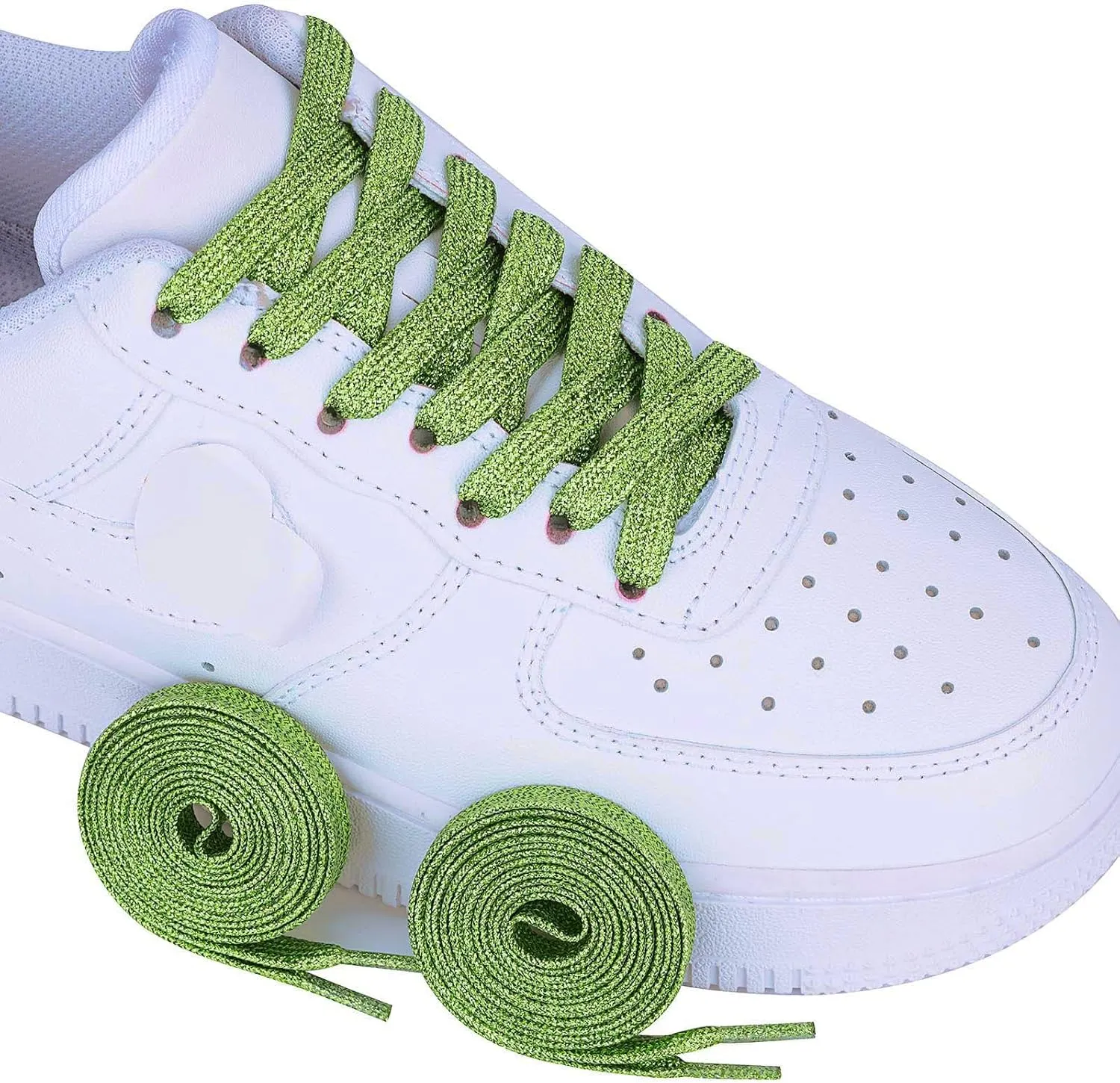 Olukssck 2 Pairs Flat Glitter Shiny Metallic Shoe Laces, Colorful Sequin Shoelaces